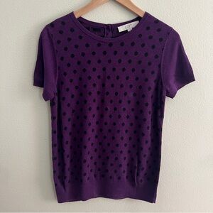 Loft Short Sleeve Sweater, Black/Purple Polka-Dot, Size M, EUC